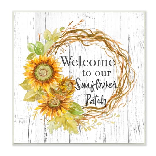 Stupell Industries Welcome to Sunflower Patch Rustic Floral Wreath Wood Wall Plaque